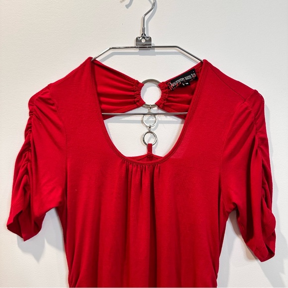 🛍️4 for 20$ / Anonyme Rushed Ring Short Sleeve Tunic Top Fiited / Red / S - Picture 2 of 10